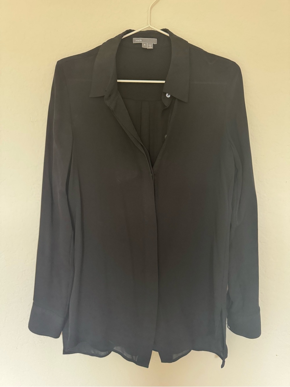 Vince Black Long-Sleeve Silk-Blend Button Down
